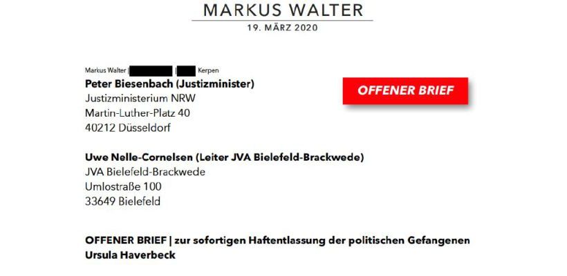 Offener Brief zur sofortigen Haftentlassung der politischen Gefangenen Ursula Haverbeck
